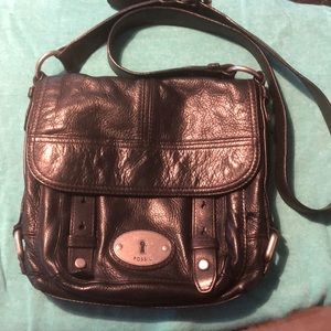 Fossil black leather cross body bag